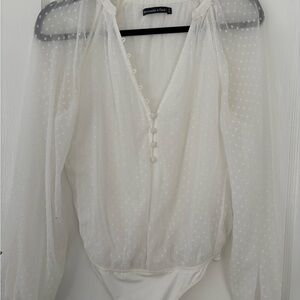 Abercrombie White Sheer Polka Dot Blouse